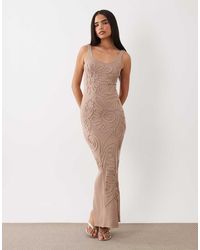 Wanderdoll - Sunnie Knitted Abstract Detail Tie Back Maxi Dress - Lyst