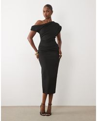 ASOS - Asymmetric Off Shoulder Midi Dress - Lyst