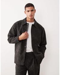 ASOS - Blouson harrington habillé d'ensemble coupe oversize en tissu bouclé - anthracite - Lyst