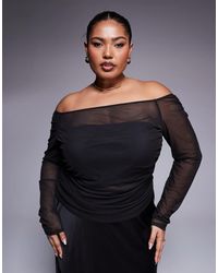 ASOS - Asos Design Curve Gathered Off The Shoulder Mesh Top - Lyst