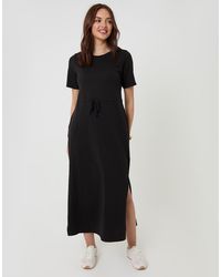 Threadbare - Drawstring Waist Side Split Cotton Jersey Midi Dress - Lyst