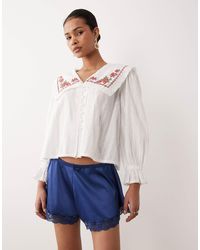 Nobody's Child - Eloise Cotton Rich Oversized Embroidered Collar Blouse - Lyst