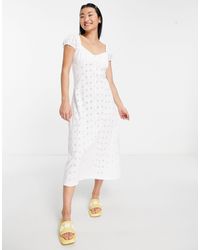 ASOS - Broderie Bust Detail Midi Tea Dress With Buttons - Lyst