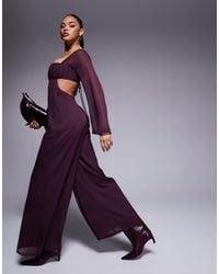 ASOS - Satin Corset Bust Wide Leg Jumpsuit With Cut Out - Lyst