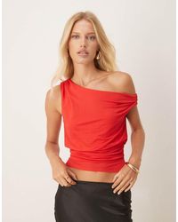 ASOS - Top Drappeggiato Monospalla Effetto Lino - Lyst