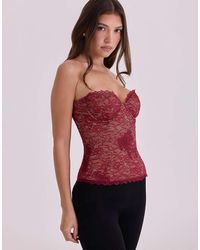House Of Cb - Yara Wine Lace Strapless Corset Top - Lyst