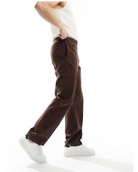 ASOS - Pantalon droit habillé en lin mélangé - marron - Lyst