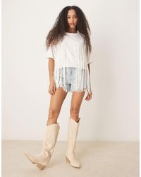 ASOS - Boxy Cropped T-shirt With Fringe Detail - Lyst