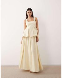 ARRANGE - Square Neck Maxi Dress With Linear Jacquard Skirt - Lyst
