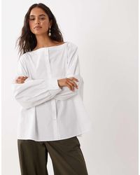 ARKET - Pure Cotton Boat Neck Long Sleeve Blouse - Lyst