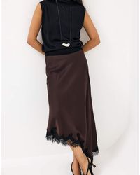 NA-KD - Asymmetric Satin Lace Midi Skirt - Lyst
