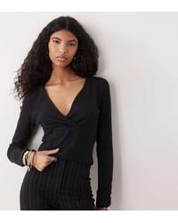 Collusion - Long Sleeve V Neck Wrap Top - Lyst
