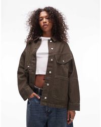 TOPSHOP - Oversized Cotton Jacket With Cord Collar - Lyst