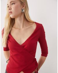 Miss Selfridge - 3/4 Sleeve Wrap Top - Lyst
