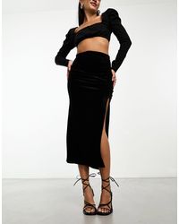 New Look - Falda midi negra con abertura lateral y detalle fruncido - Lyst