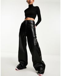 Pull&Bear - Faux Leather High Rise Wide Leg Trouser - Lyst