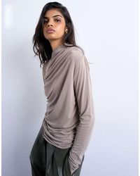 TOPSHOP - Cupro Ruched Long Sleeve Top - Lyst