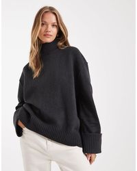 ASOS - Pull oversize à col cheminée avec ourlet incurvé - ardoise - Lyst