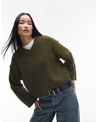 TOPSHOP - Knitted High V-neck Boucle Jumper - Lyst
