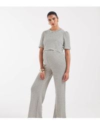 Vero Moda - Pantalones Color Crema A A Rayas Negras De Pernera Ancha De Punto Liso Estilo Croché (Parte De Un Conjunto)-Blanco - Lyst