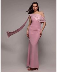 Goddiva - Sparkling Pleated Bardot One Shoulder Cape Maxi Dress - Lyst