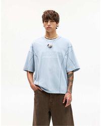 Pull&Bear - T-Shirt Azzurra Con Cuciture A Vista E Scritta - Lyst