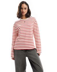 ONLY - Camiseta Y Rojo A Rayas De Manga Larga De -Blanco - Lyst