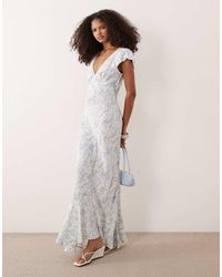 ASOS - Puff Sleeve V Neck Maxi Tea Dress - Lyst