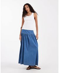 ONLY - Dropped Waist Denim Maxi Skirt - Lyst