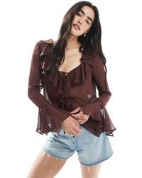 Miss Selfridge - Chiffon Ruffle Tie Front Top - Lyst