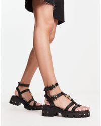 ASOS - Forrest Leather Strappy Chunky Flat Sandals - Lyst