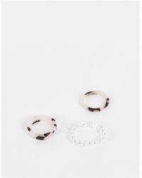 ASOS Pack Of 3 Rings With Stretch Pearl And Tort Plastic Ring - Multicolour