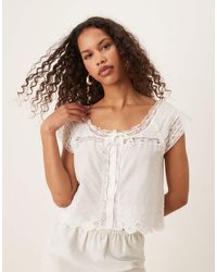 Mango - Cotton Tie Front Lace Detail Blouse - Lyst