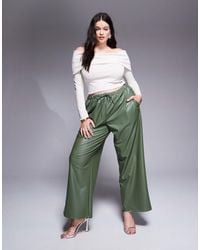 ASOS - Asos Design Curve Leather Look Tie Waist Wide Leg Trousers - Lyst
