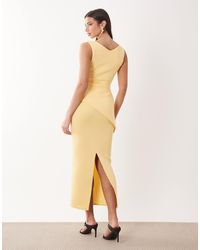 ASOS Drape Asymmetric Linen Midi Dress in Natural | Lyst