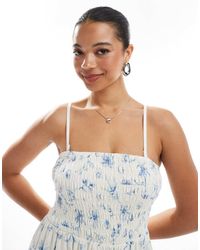 Hollister Strapless Embroidered Maxi Dress in Blue