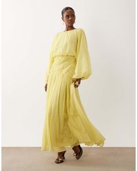 ASOS - Long Sleeve Blouson Maxi Dress With Gauged Ruched Waist Detail - Lyst
