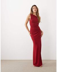 TFNC London - Slinky Fallen Shoulder Thigh Split Maxi Dress - Lyst