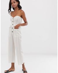 ASOS Bandeau Button Front Jumpsuit With Pockets In Stripe Print - Multicolor