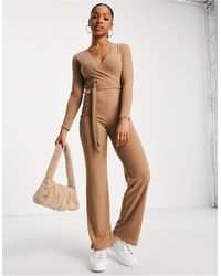 Womens Clothing Jumpsuits and rompers Full-length jumpsuits and rompers Miss Selfridge Linen Look Frill Strap Jumpsuit in Black 