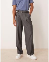 ASOS - Pantalon ample et élégant avec pinces à l'avant et ceinture - anthracite - Lyst