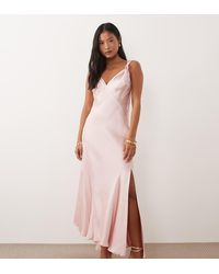 Never Fully Dressed - Vestido Largo De Corte Al Bies Con Tirantes Anudados De Satén Sofia - Lyst
