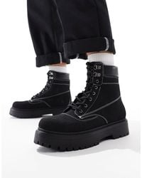 ASOS - – schwarze arbeiter-schnürstiefel mit dicker sohle - Lyst