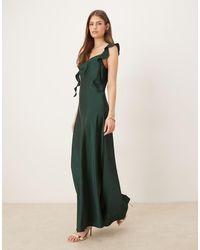 Vila - Cowl Neck Satin Maxi Dress With Draping Frill Straps - Lyst