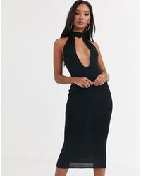 asos deep plunge pearl back midi dress