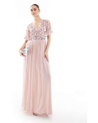 Maya - Floral Embellished Polka Dot Mesh Maxi Bridesmaid Dress - Lyst