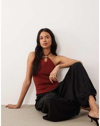 ASOS - Compact Cotton Keyhole Halter Neck Top With Gold Trim - Lyst