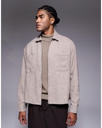 ASOS - Asos - chemise coupe carrée oversize en flanelle à micro-carreaux - beige - Lyst