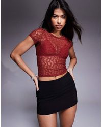 ASOS - Lace Short Sleeve Semi Sheer Baby Tee - Lyst