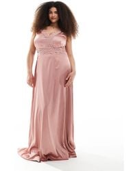 Tfnc Plus - Bridesmaid Satin Maxi Dress With Scalloped Lace Detail - Lyst